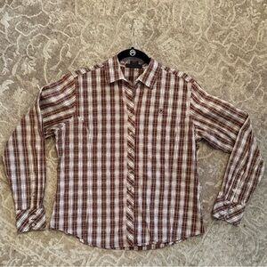 Ariat Brown and White Plaid Button-Down Shirt